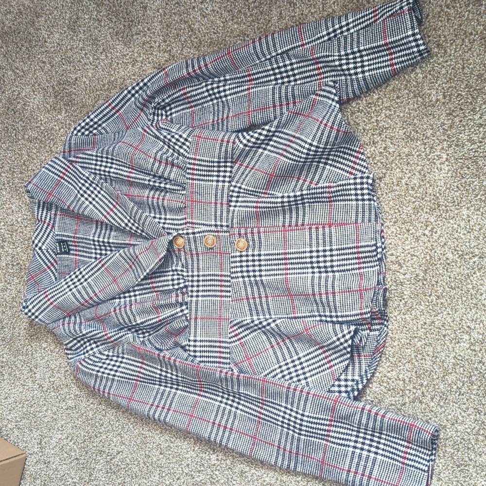 Adorable Plaid Peplum Blazer